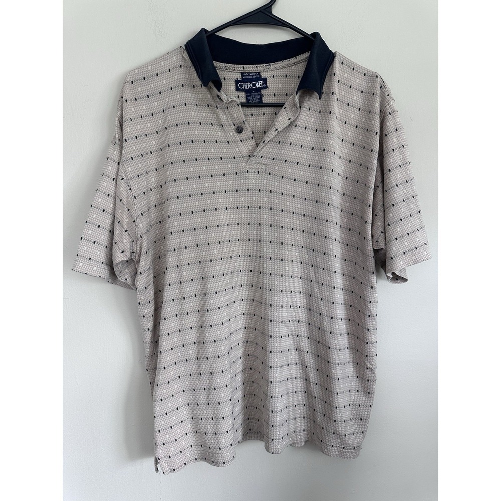 Vtg 90's Cherokee Golf Men's MEDIUM 100% Double Mercerized Cotton Tan Polo Shirt
